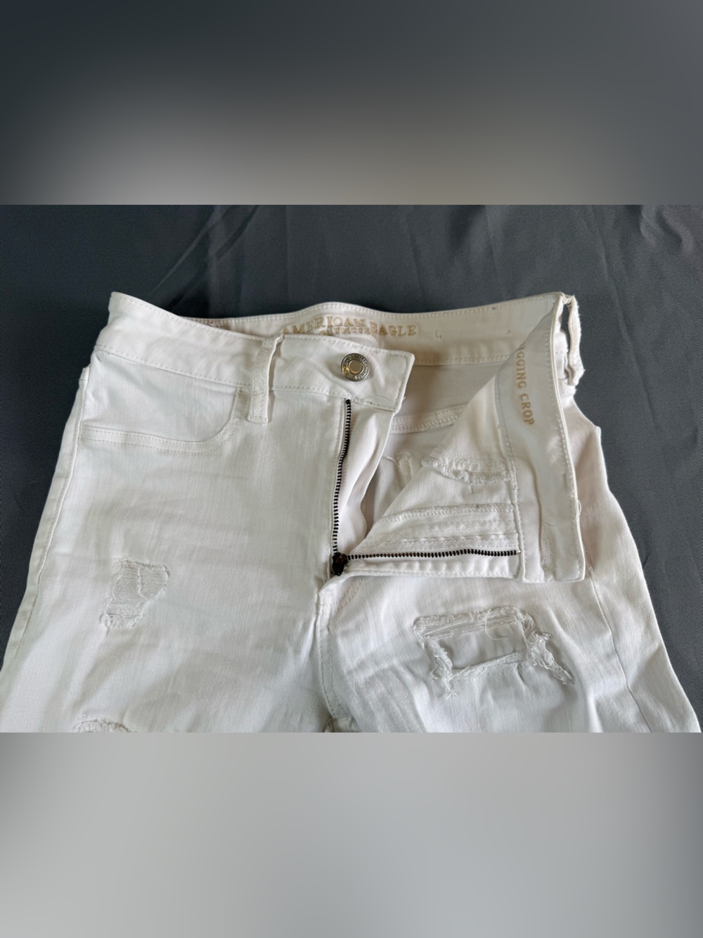 American Eagle White Distressed Jegging Crop Jeans Women’s Size 6 Stretch Raw - Picture 6 of 12